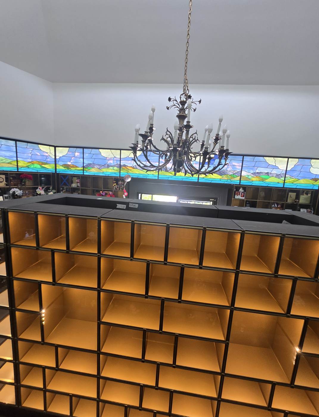 The glass-front island inside the Mountain View Columbarium